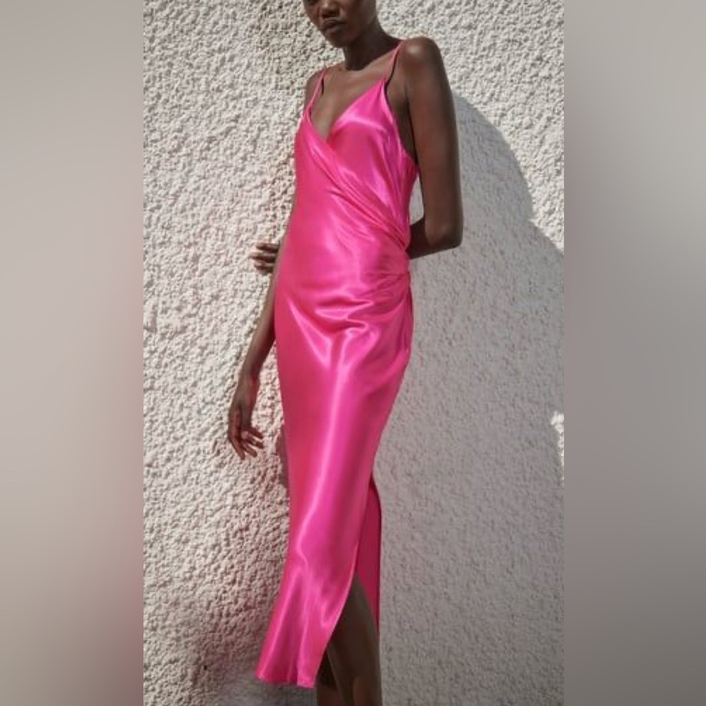 Zara Pink Cocktail Satin Dress